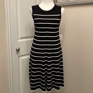 NWT Ophelia Roe midi Dress, Stripped, Medium, Pleated, Sleeveless